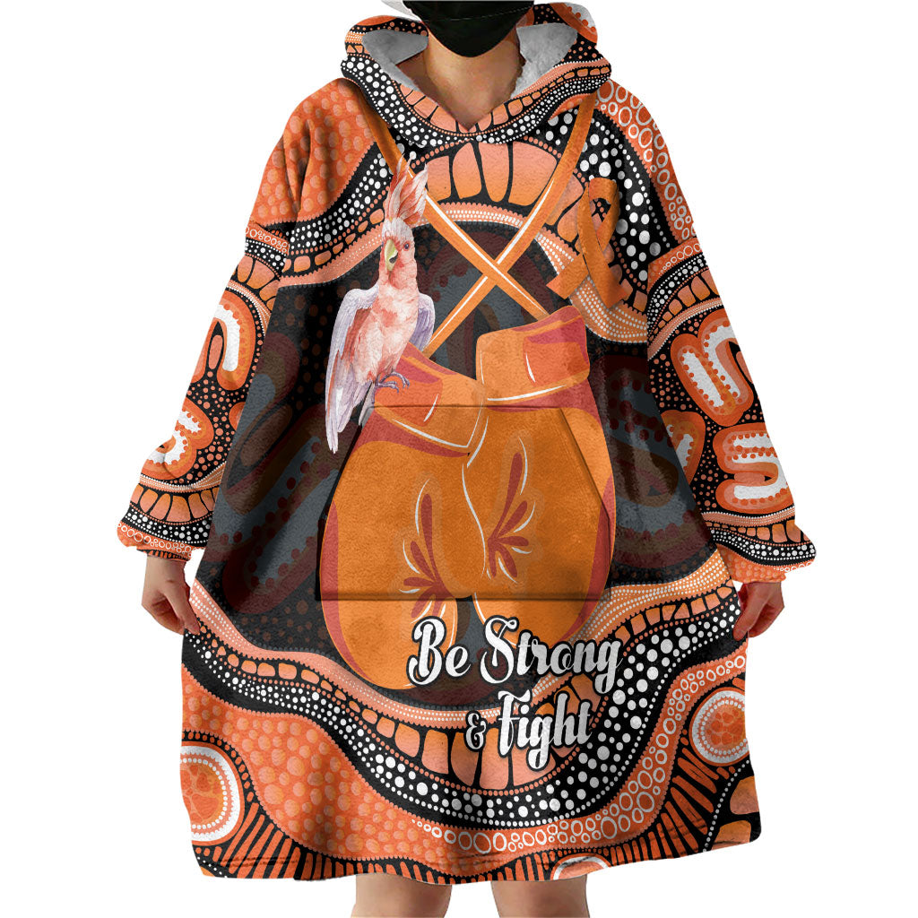 Personalised Australia Leukemia Support Wearable Blanket Hoodie Aussie Cockatoo Fight Boxing Gloves Aboriginal Art