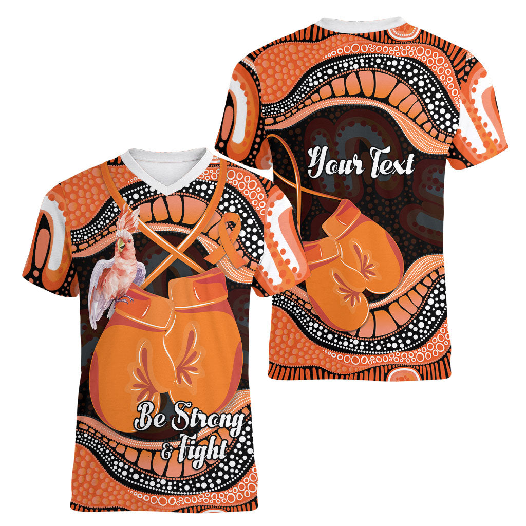 Personalised Australia Leukemia Support Women V-Neck T-Shirt Aussie Cockatoo Fight Boxing Gloves Aboriginal Art