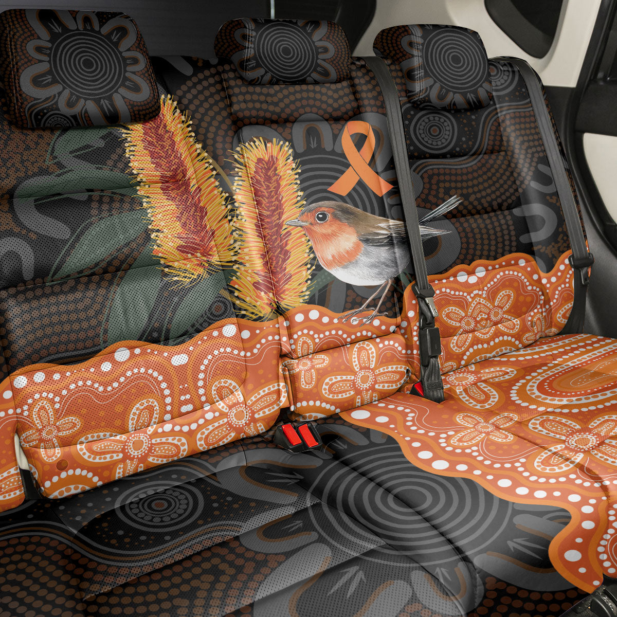 Australia Leukemia Support Back Car Seat Cover Flame Robin Bottlebrush Aboriginal Art