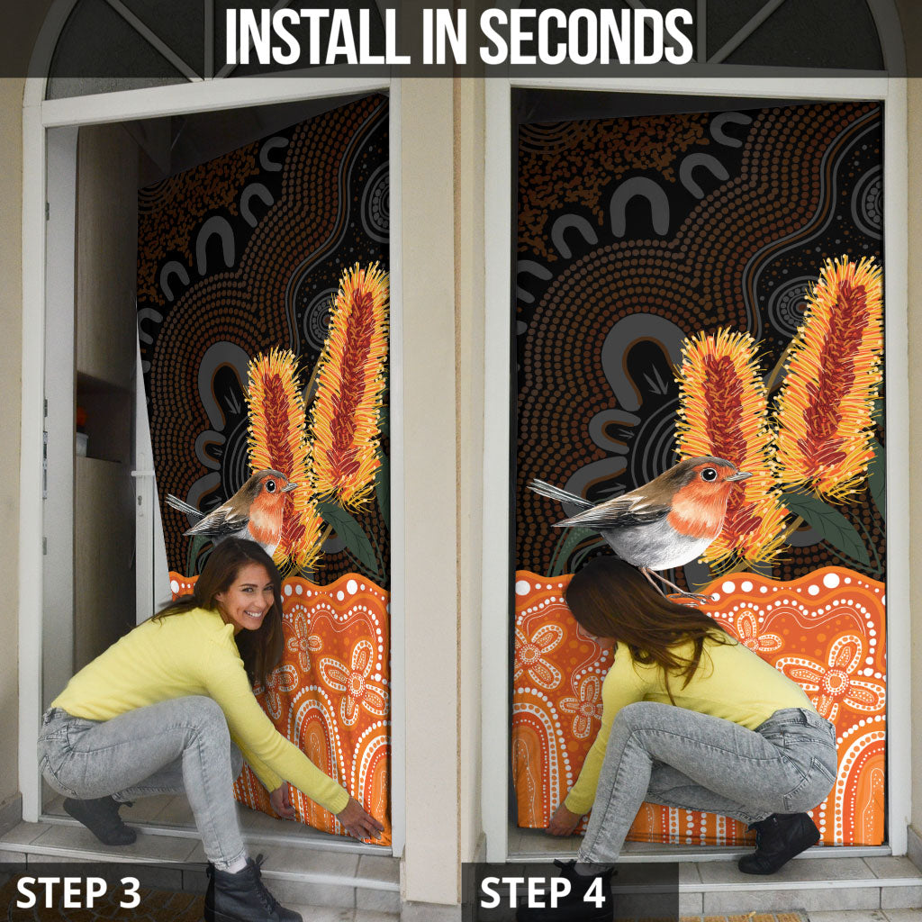 Australia Leukemia Support Door Cover Flame Robin Bottlebrush Aboriginal Art
