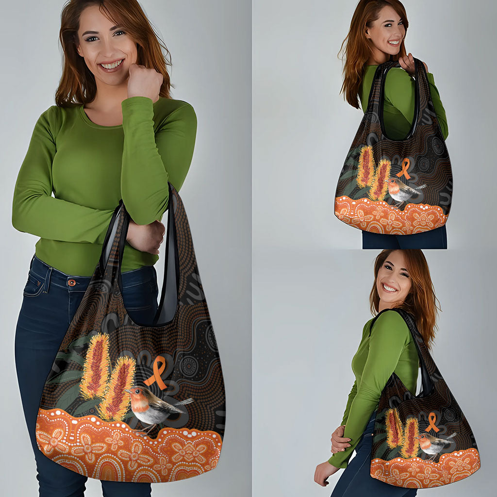 Australia Leukemia Support Grocery Bag Flame Robin Bottlebrush Aboriginal Art
