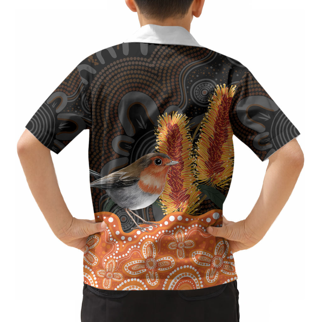 Australia Leukemia Support Kid Hawaiian Shirt Flame Robin Bottlebrush Aboriginal Art