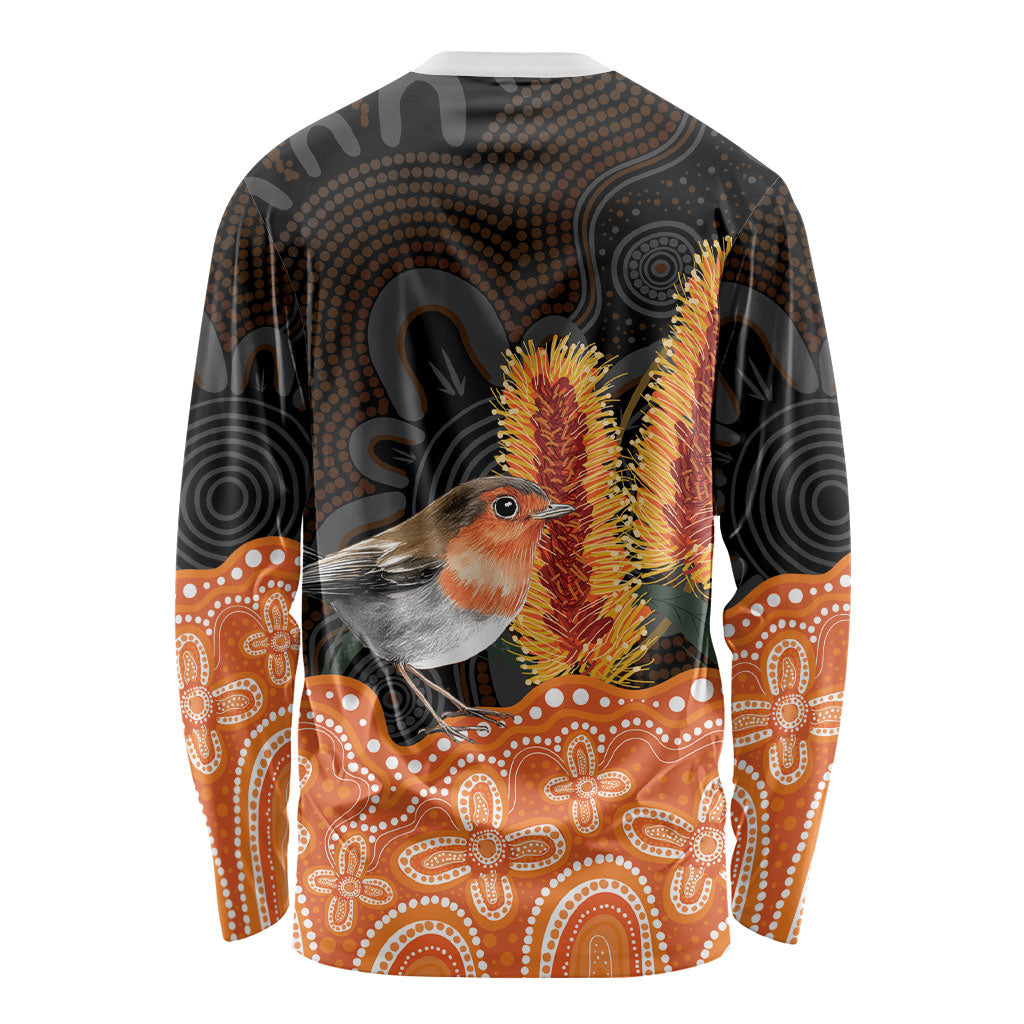 Australia Leukemia Support Long Sleeve Shirt Flame Robin Bottlebrush Aboriginal Art