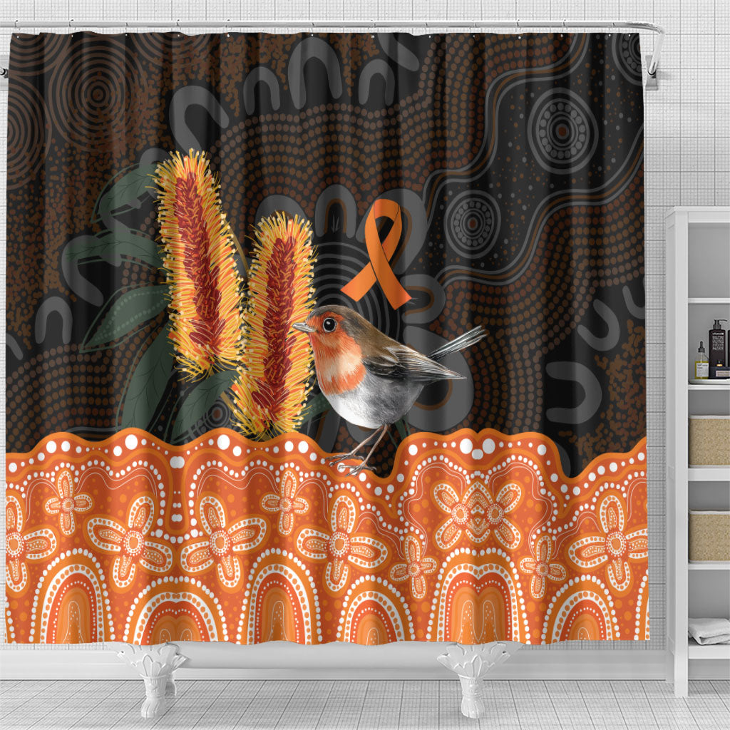 Australia Leukemia Support Shower Curtain Flame Robin Bottlebrush Aboriginal Art
