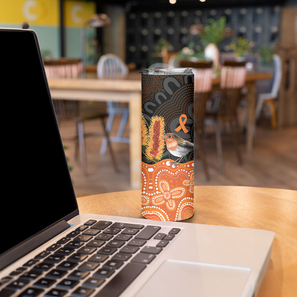 Australia Leukemia Support Skinny Tumbler Flame Robin Bottlebrush Aboriginal Art