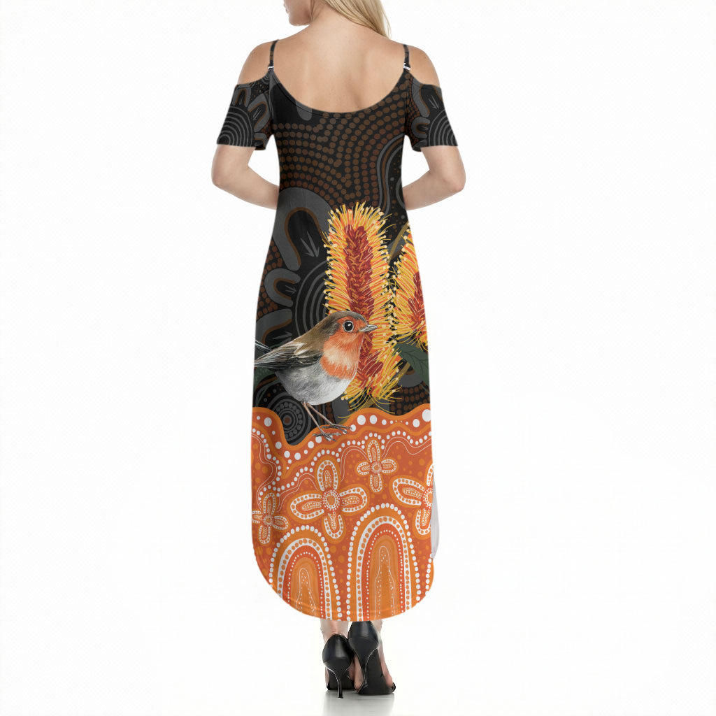 Australia Leukemia Support Summer Maxi Dress Flame Robin Bottlebrush Aboriginal Art