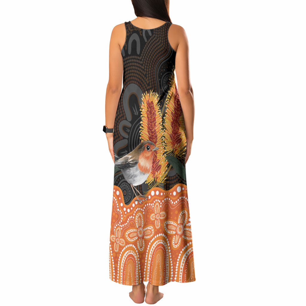 Australia Leukemia Support Tank Maxi Dress Flame Robin Bottlebrush Aboriginal Art