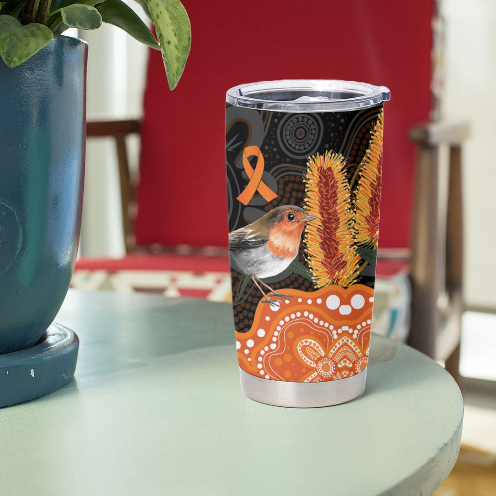 Australia Leukemia Support Tumbler Cup Flame Robin Bottlebrush Aboriginal Art