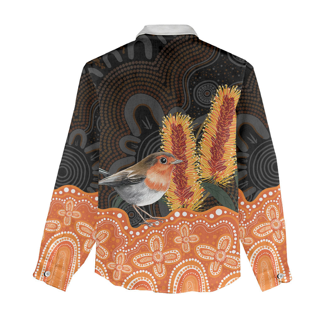 Australia Leukemia Support Women Casual Shirt Flame Robin Bottlebrush Aboriginal Art