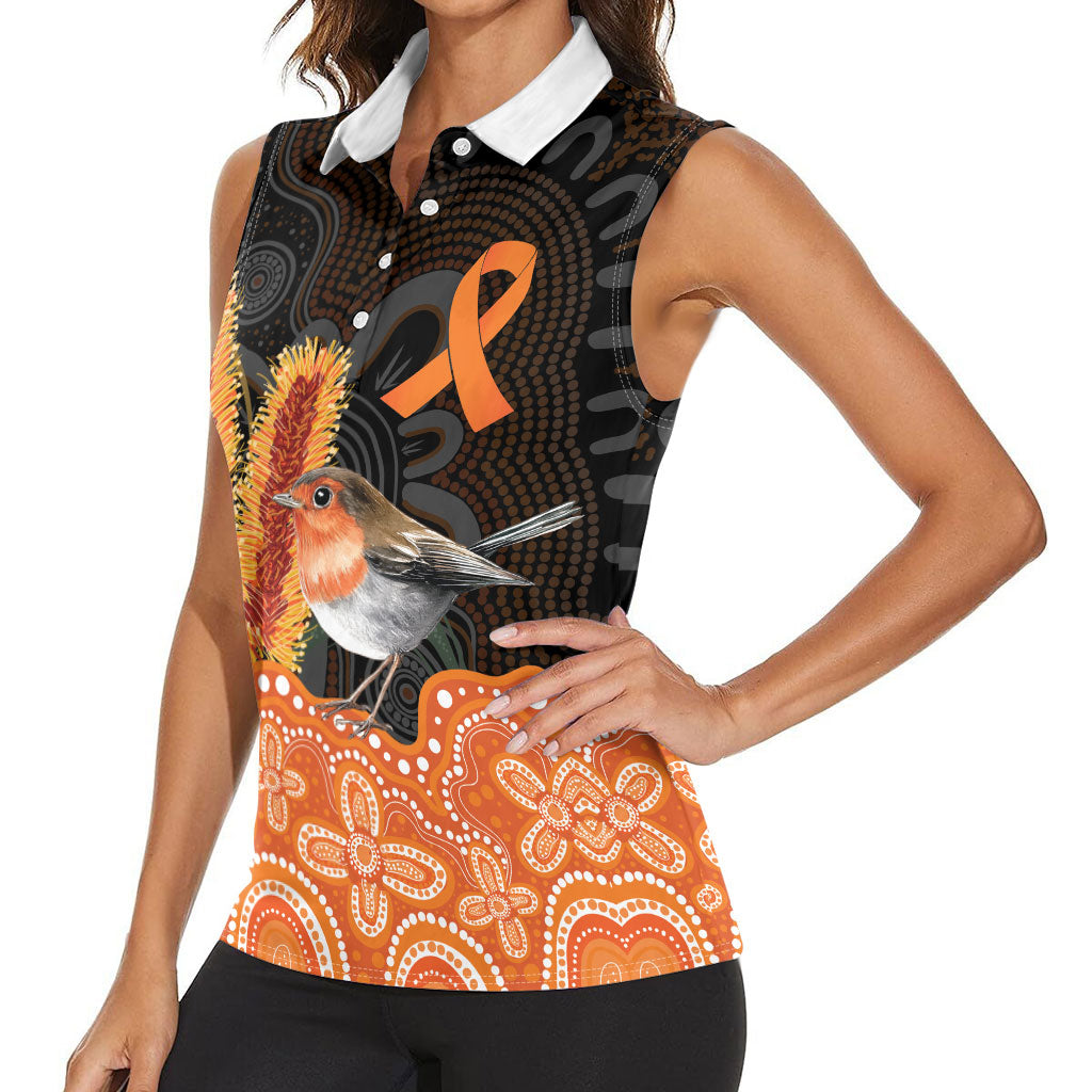 Australia Leukemia Support Women Sleeveless Polo Shirt Flame Robin Bottlebrush Aboriginal Art