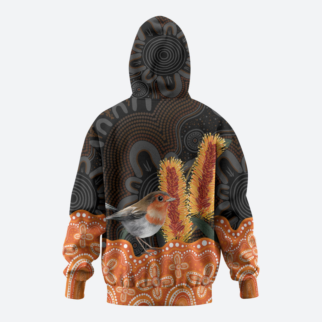 Australia Leukemia Support Zip Hoodie Flame Robin Bottlebrush Aboriginal Art