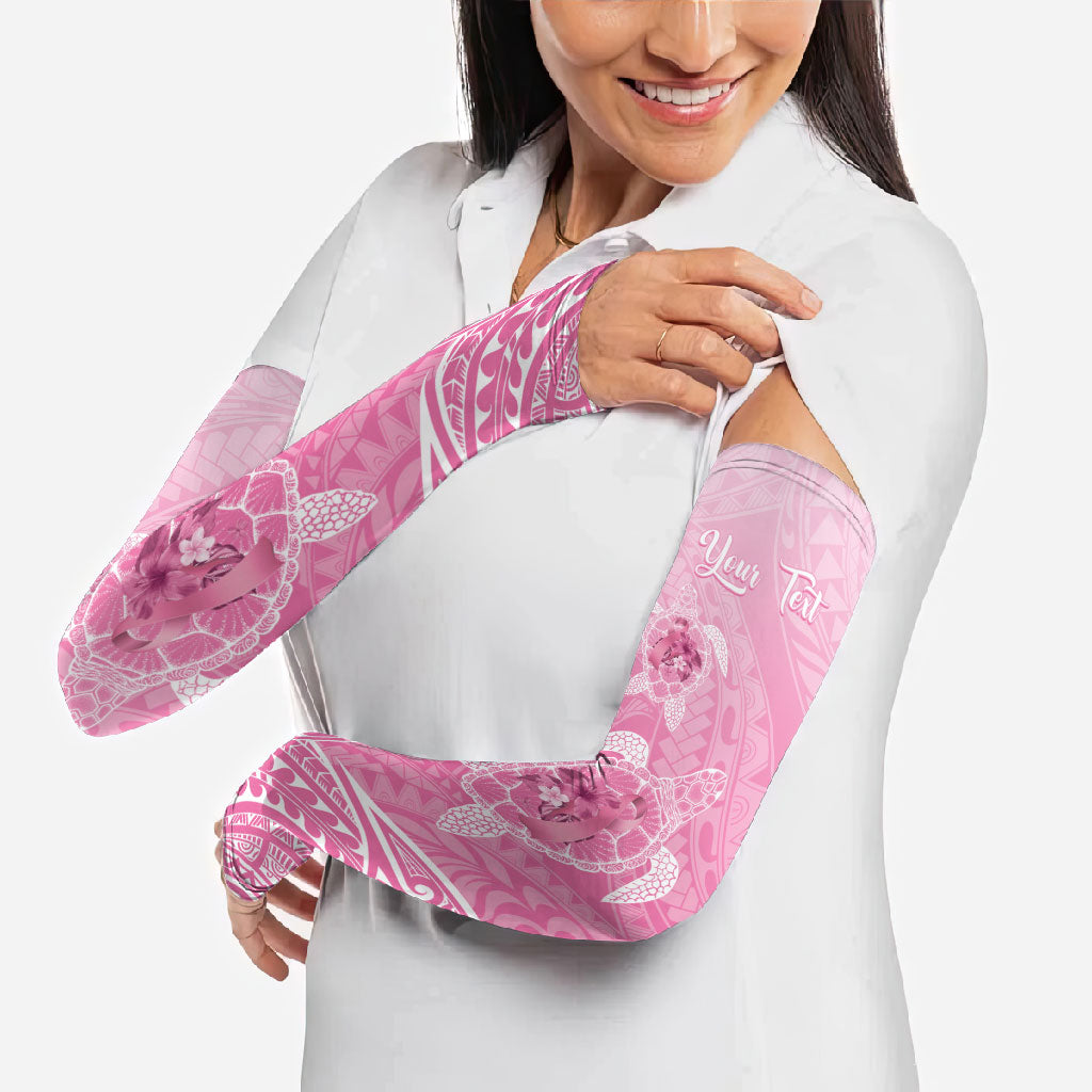 Personalised Polynesia Breast Cancer Support Arm Sleeves No One Fights Alone Turtle Ribbon Pink
