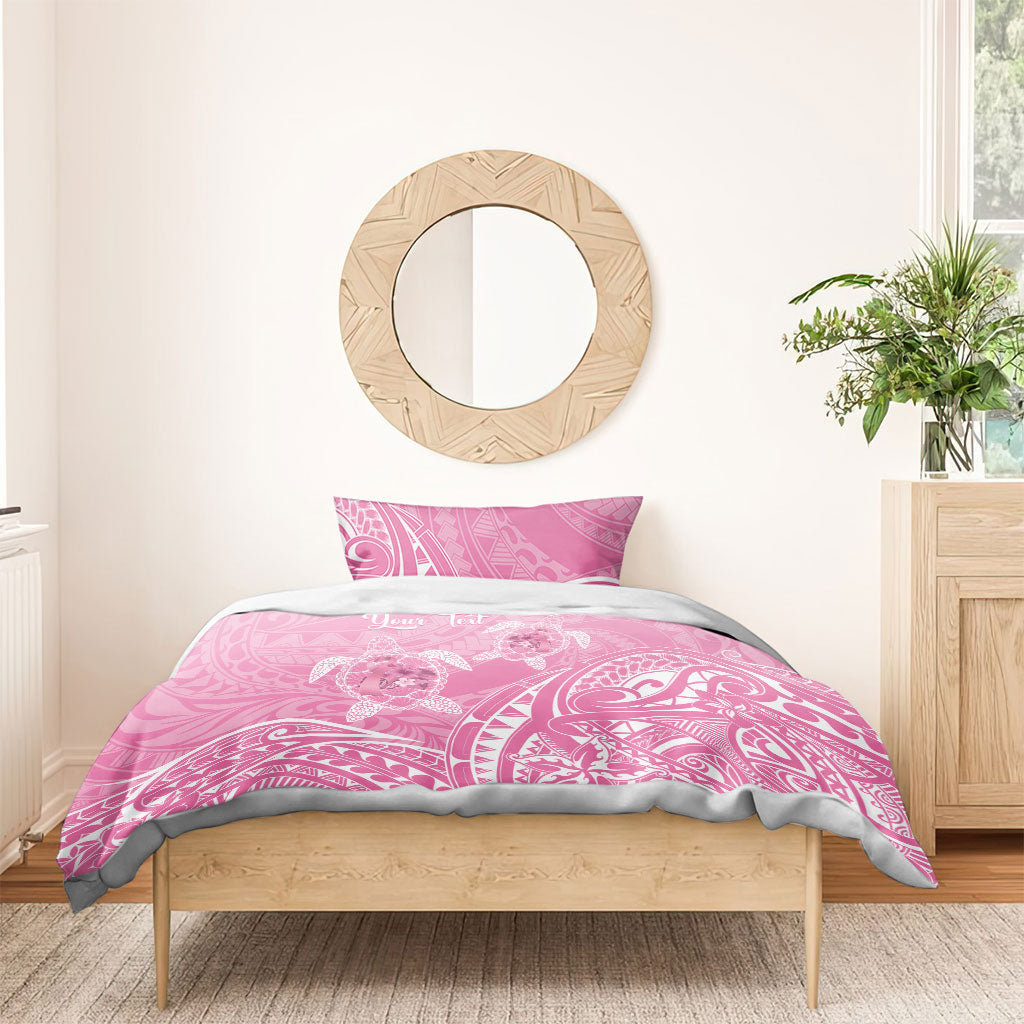 Personalised Polynesia Breast Cancer Support Bedding Set No One Fights Alone Turtle Ribbon Pink