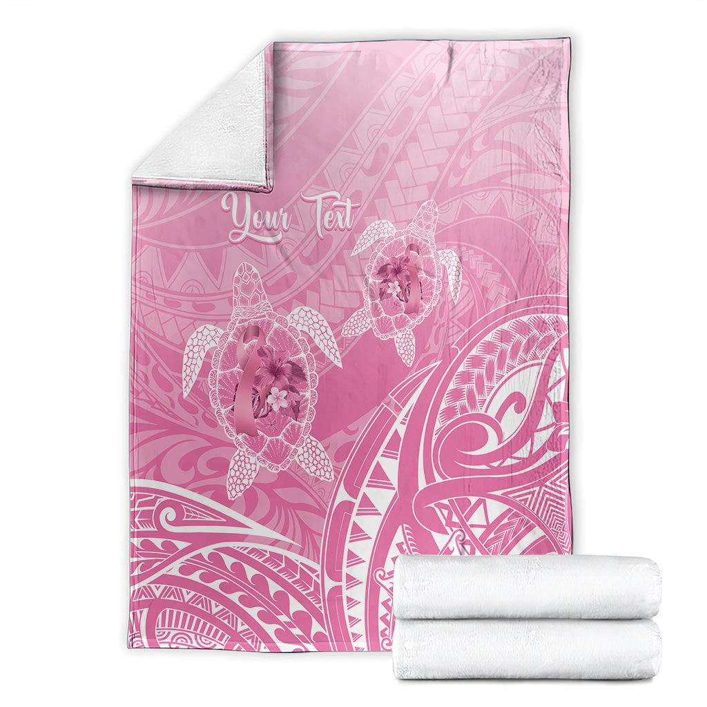 Personalised Polynesia Breast Cancer Support Blanket No One Fights Alone Turtle Ribbon Pink