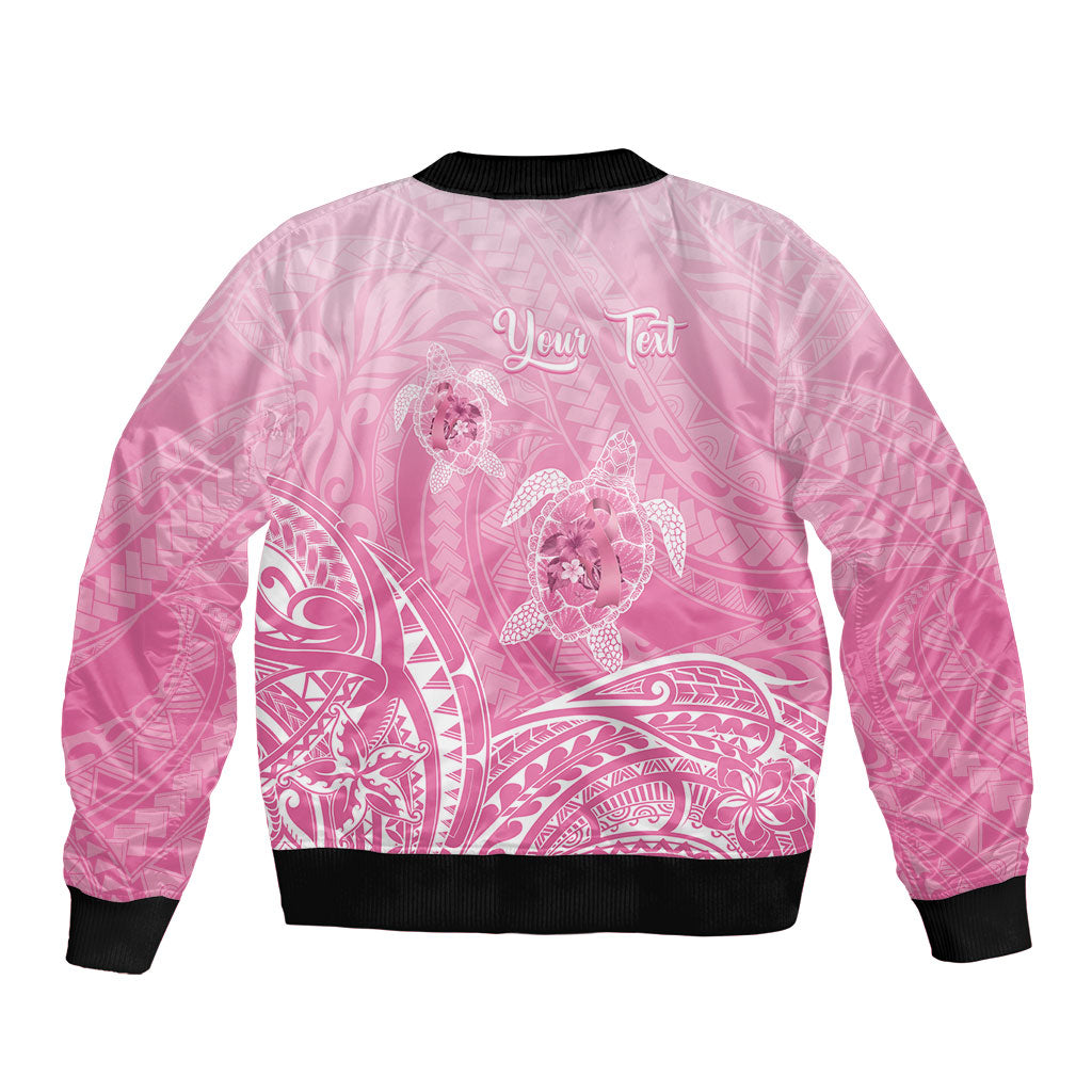 Personalised Polynesia Breast Cancer Support Bomber Jacket No One Fights Alone Turtle Ribbon Pink
