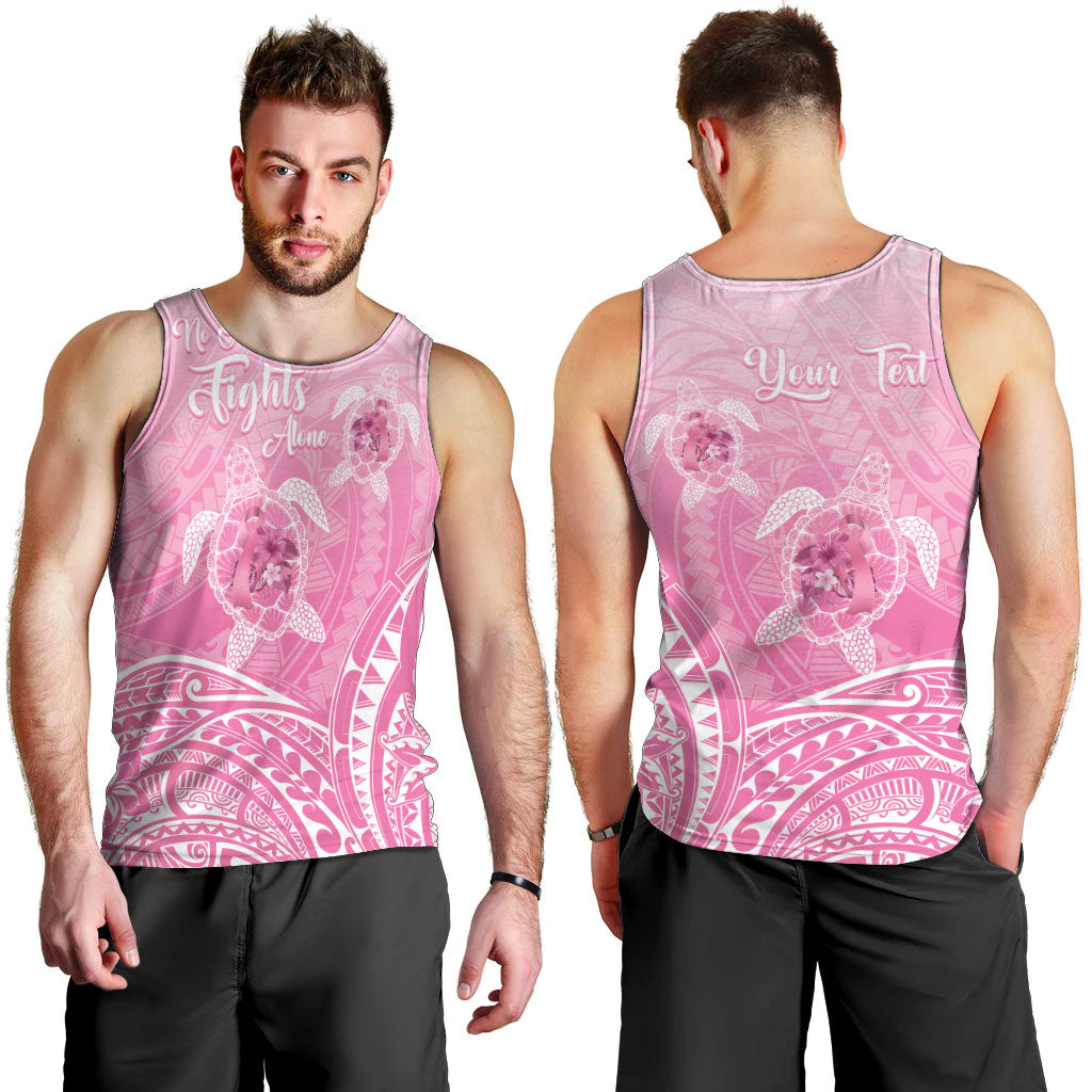 Personalised Polynesia Breast Cancer Support Men Tank Top No One Fights Alone Turtle Ribbon Pink