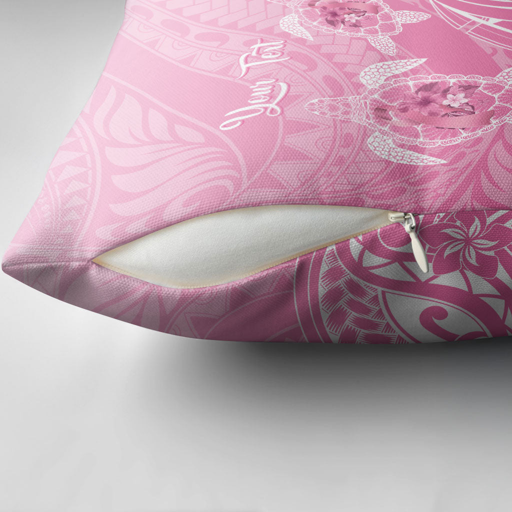 Personalised Polynesia Breast Cancer Support Pillow Cover No One Fights Alone Turtle Ribbon Pink