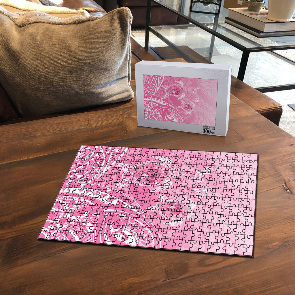 Personalised Polynesia Breast Cancer Support Puzzle No One Fights Alone Turtle Ribbon Pink