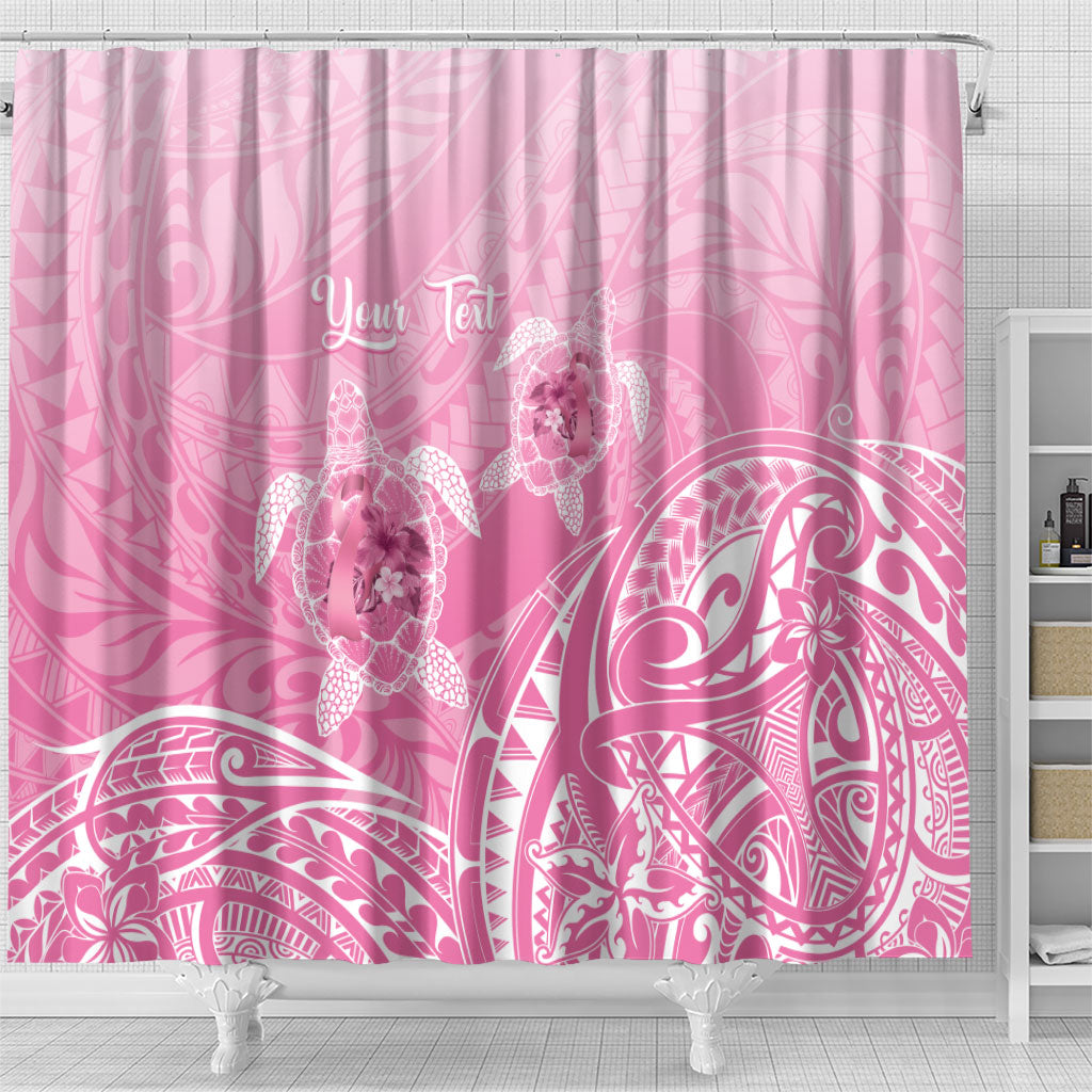 Personalised Polynesia Breast Cancer Support Shower Curtain No One Fights Alone Turtle Ribbon Pink