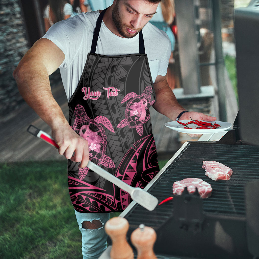 Personalised Polynesia Breast Cancer Support Apron No One Fights Alone Turtle Ribbon Black
