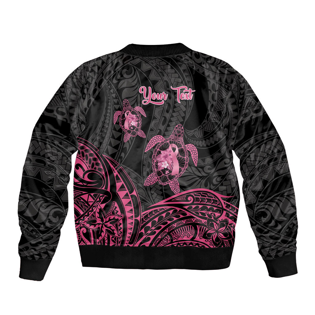 Personalised Polynesia Breast Cancer Support Bomber Jacket No One Fights Alone Turtle Ribbon Black