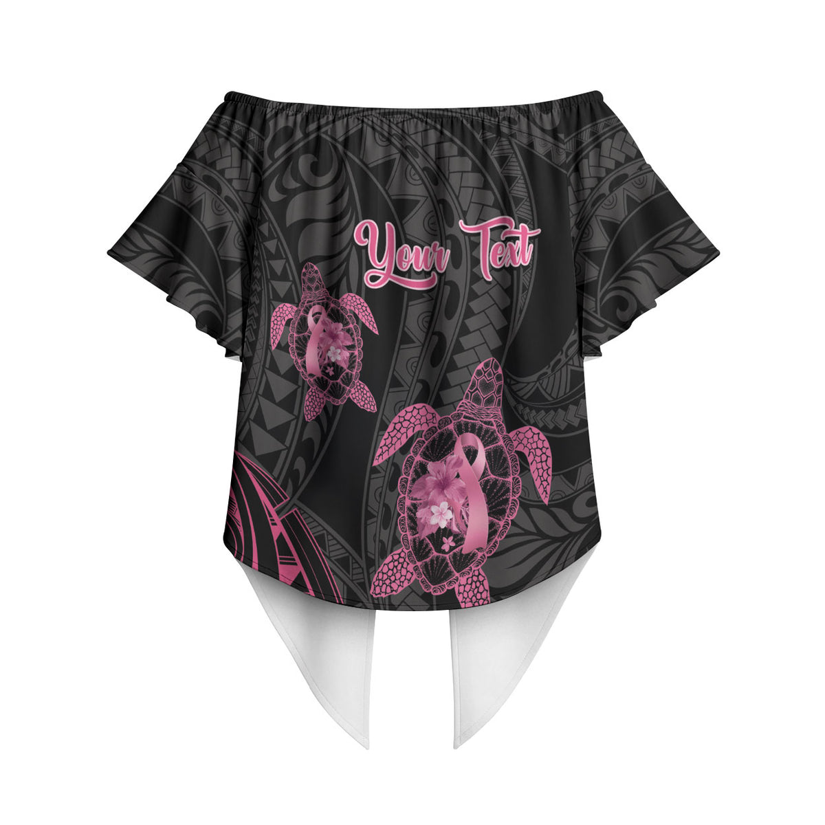 Personalised Polynesia Breast Cancer Support Off Shoulder Wrap Waist Top No One Fights Alone Turtle Ribbon Black