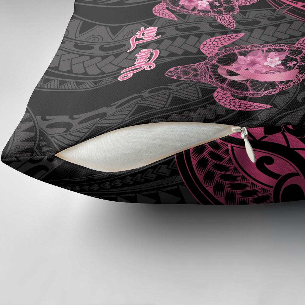 Personalised Polynesia Breast Cancer Support Pillow Cover No One Fights Alone Turtle Ribbon Black