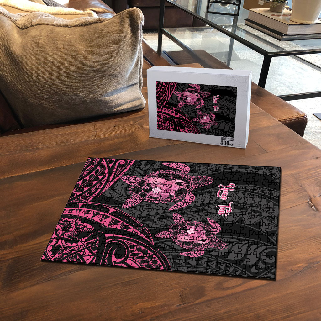 Personalised Polynesia Breast Cancer Support Puzzle No One Fights Alone Turtle Ribbon Black