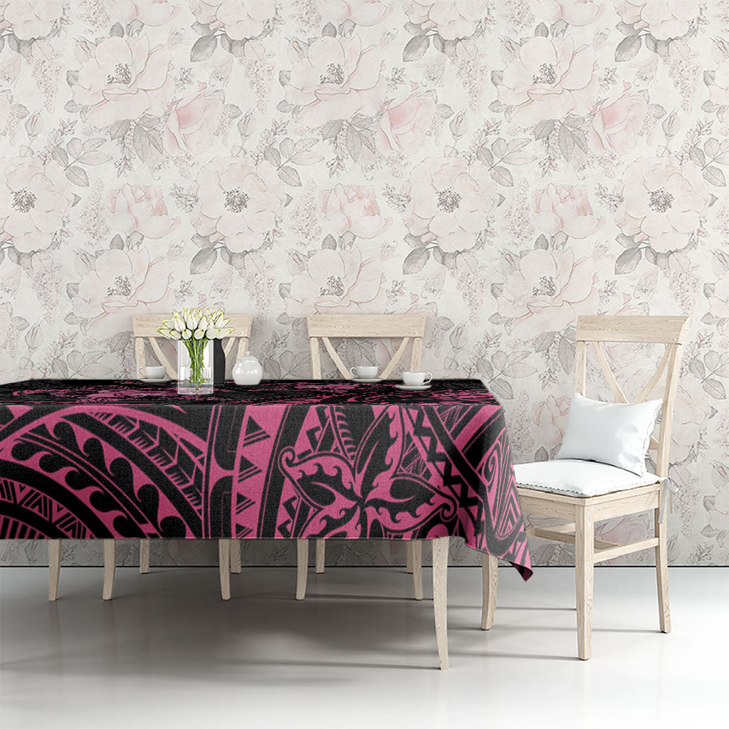 Personalised Polynesia Breast Cancer Support Tablecloth No One Fights Alone Turtle Ribbon Black