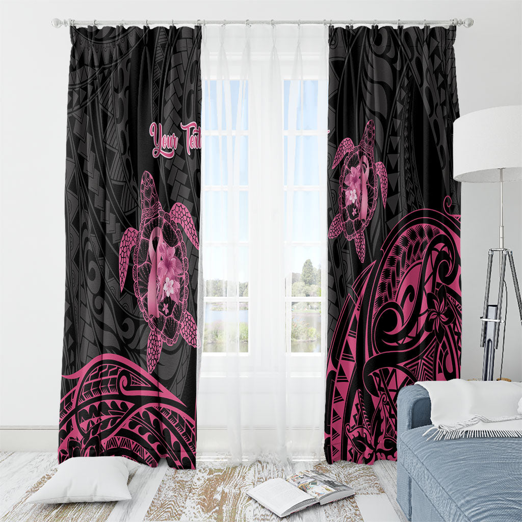 Personalised Polynesia Breast Cancer Support Window Curtain No One Fights Alone Turtle Ribbon Black