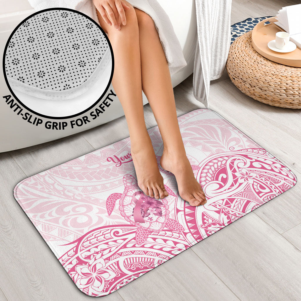 Personalised Polynesia Breast Cancer Support Bathroom Set No One Fights Alone Turtle Ribbon White