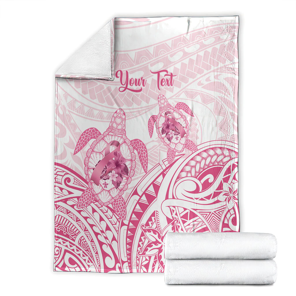 Personalised Polynesia Breast Cancer Support Blanket No One Fights Alone Turtle Ribbon White