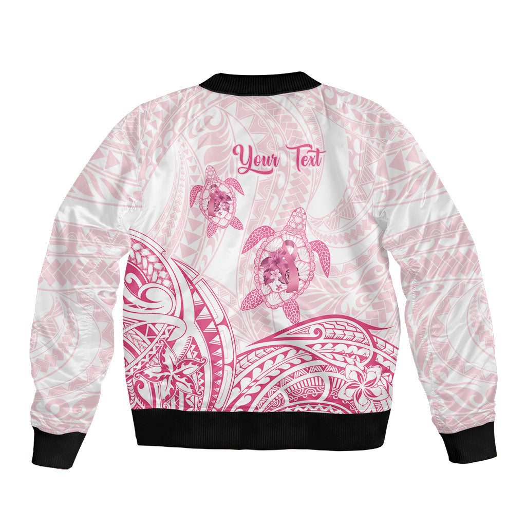 Personalised Polynesia Breast Cancer Support Bomber Jacket No One Fights Alone Turtle Ribbon White