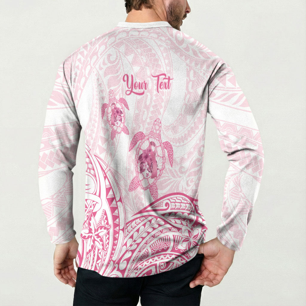 Personalised Polynesia Breast Cancer Support Button Sweatshirt No One Fights Alone Turtle Ribbon White