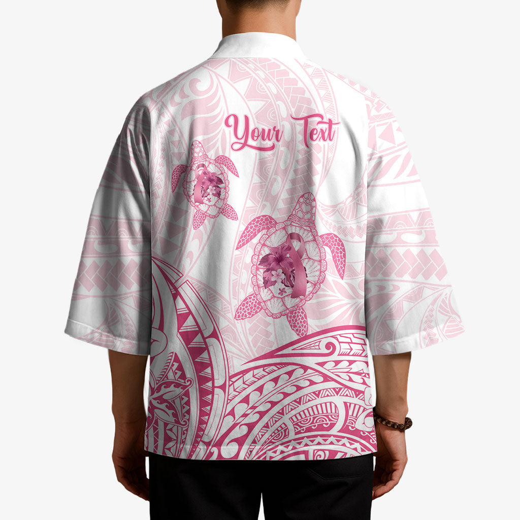 Personalised Polynesia Breast Cancer Support Kimono No One Fights Alone Turtle Ribbon White