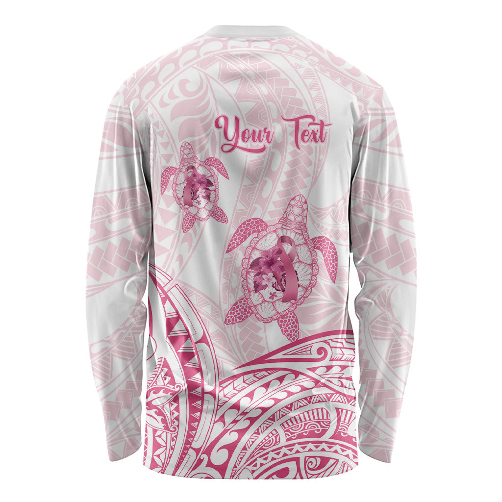 Personalised Polynesia Breast Cancer Support Long Sleeve Shirt No One Fights Alone Turtle Ribbon White