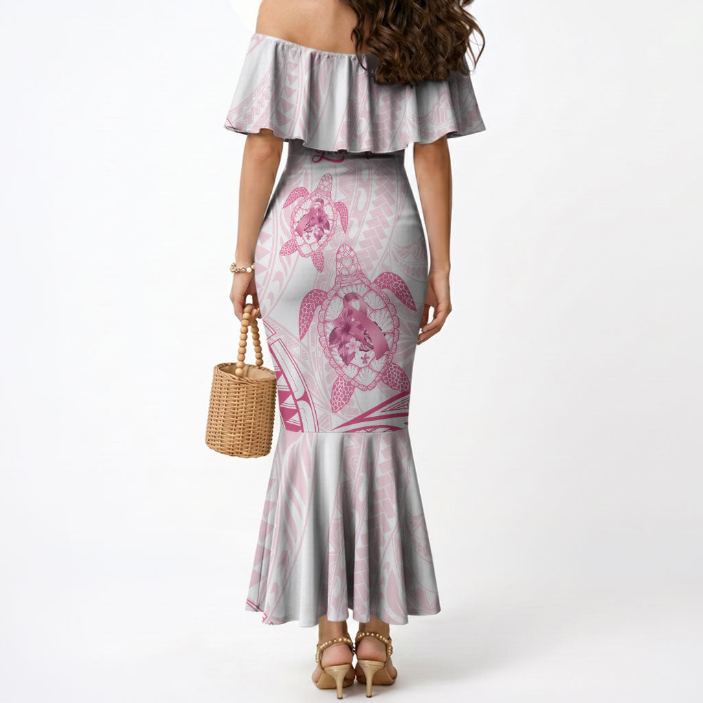 Personalised Polynesia Breast Cancer Support Mermaid Dress No One Fights Alone Turtle Ribbon White