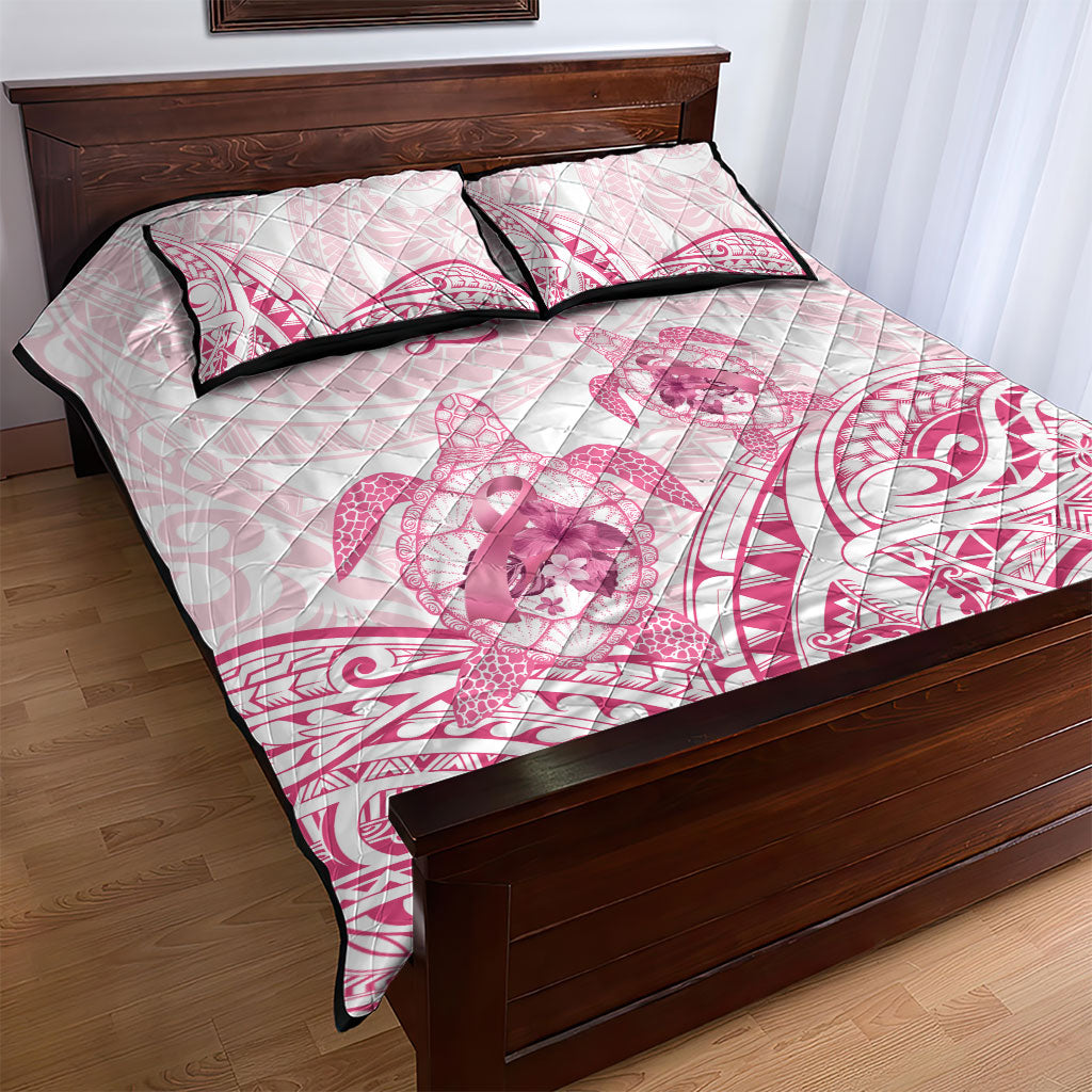 Personalised Polynesia Breast Cancer Support Quilt Bed Set No One Fights Alone Turtle Ribbon White