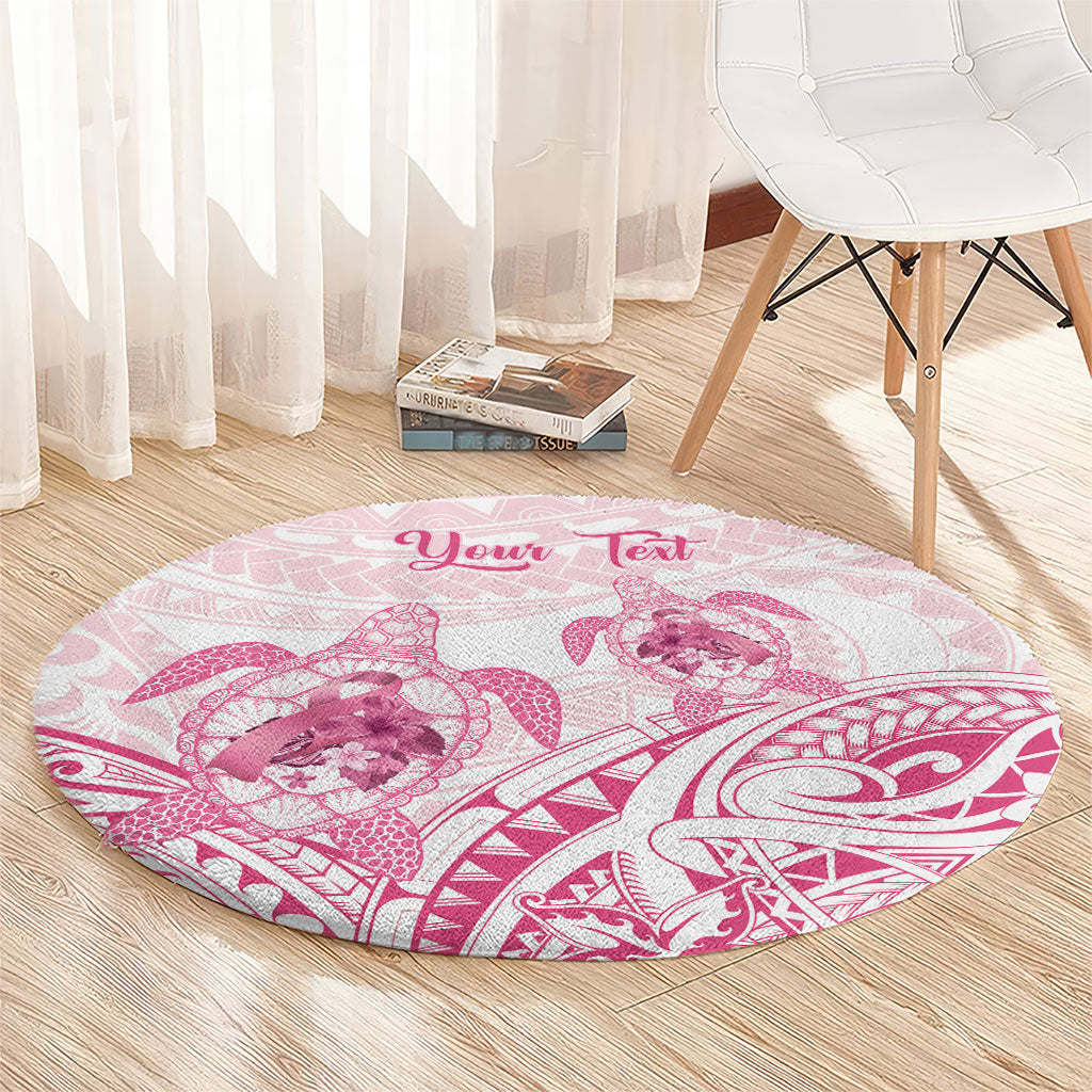 Personalised Polynesia Breast Cancer Support Round Carpet No One Fights Alone Turtle Ribbon White