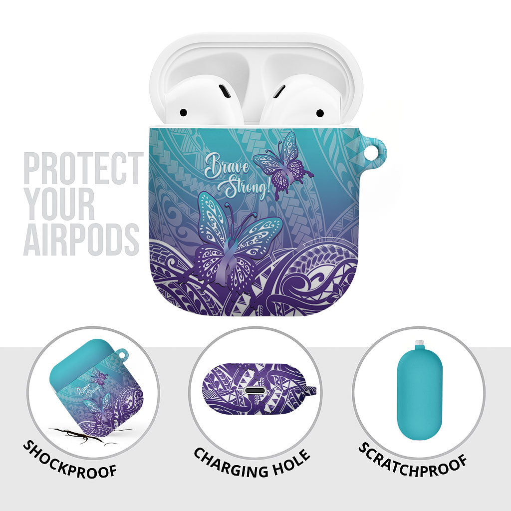 Polynesia Suicide Prevention Month AirPods Case Butterfly Purple And Teal Ribbon Tomorrow Needs You