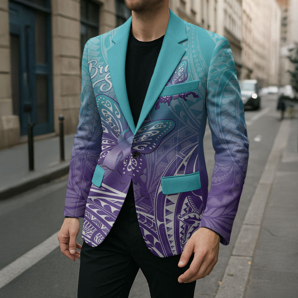 Polynesia Suicide Prevention Month Blazer Butterfly Purple And Teal Ribbon Tomorrow Needs You