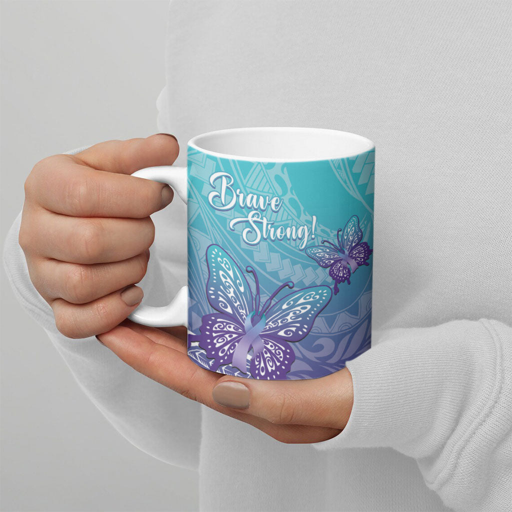 Polynesia Suicide Prevention Month Ceramic Mug Butterfly Purple And Teal Ribbon Tomorrow Needs You