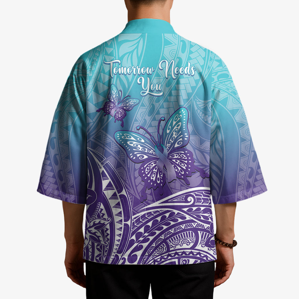 Polynesia Suicide Prevention Month Kimono Butterfly Purple And Teal Ribbon Tomorrow Needs You