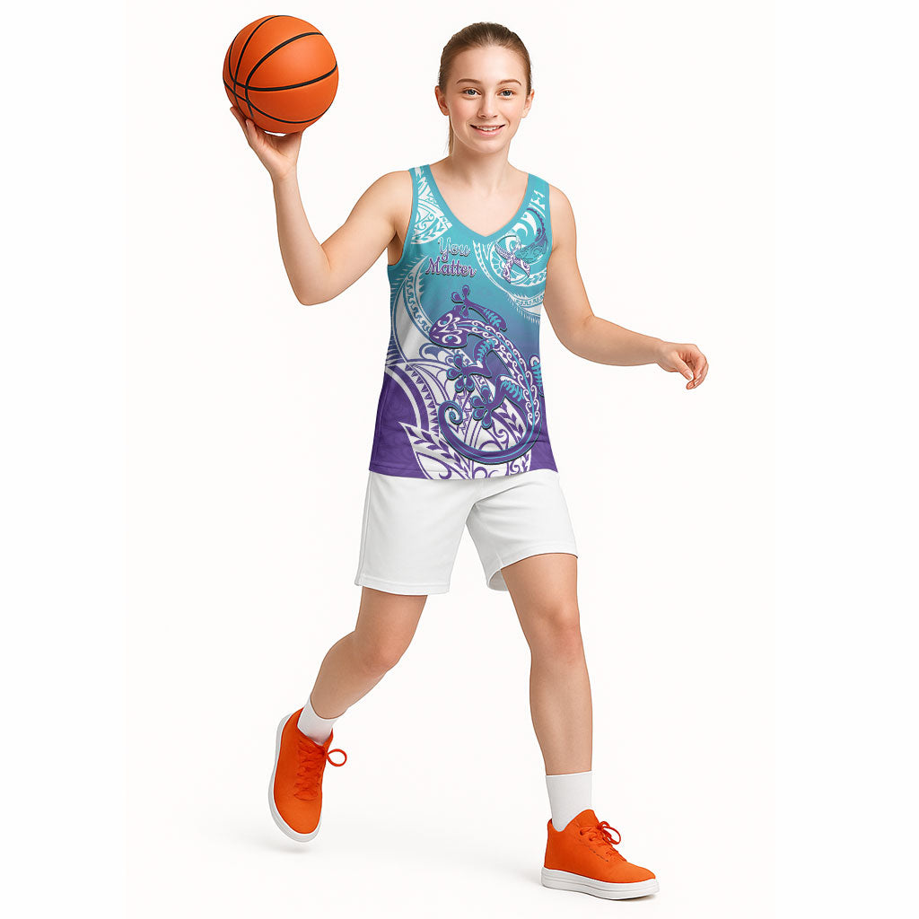 Personalised New Zealand Suicide Prevention Month Basketball Jersey You Matter NZ Fern With Maori Koru Lizard