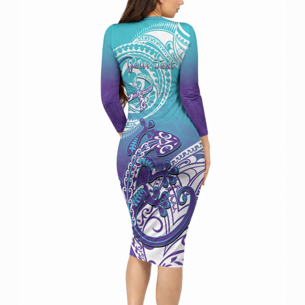 Personalised New Zealand Suicide Prevention Month Long Sleeve Bodycon Dress You Matter NZ Fern With Maori Koru Lizard