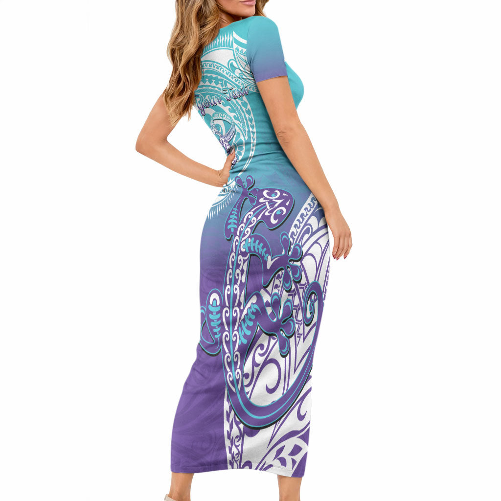 Personalised New Zealand Suicide Prevention Month Short Sleeve Bodycon Dress You Matter NZ Fern With Maori Koru Lizard