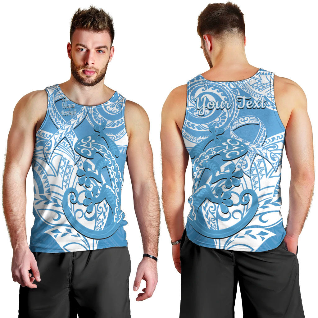Personalised New Zealand Autism Support Men Tank Top NZ Fern With Maori Koru Lizard
