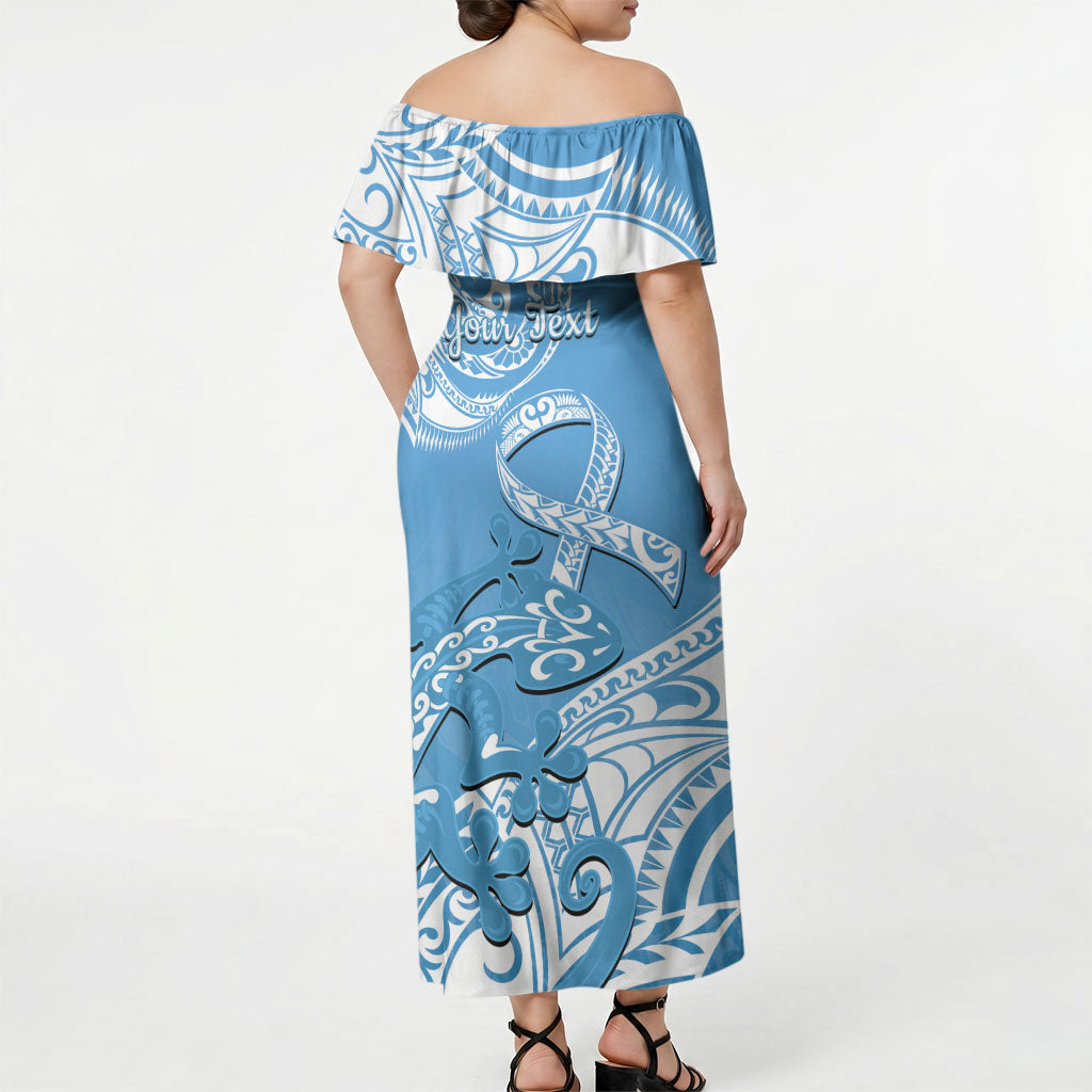 Personalised New Zealand Autism Support Off Shoulder Maxi Dress NZ Fern With Maori Koru Lizard