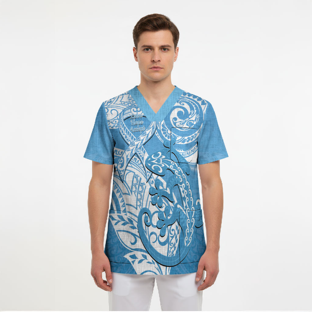 Personalised New Zealand Autism Support Scrub Top NZ Fern With Maori Koru Lizard