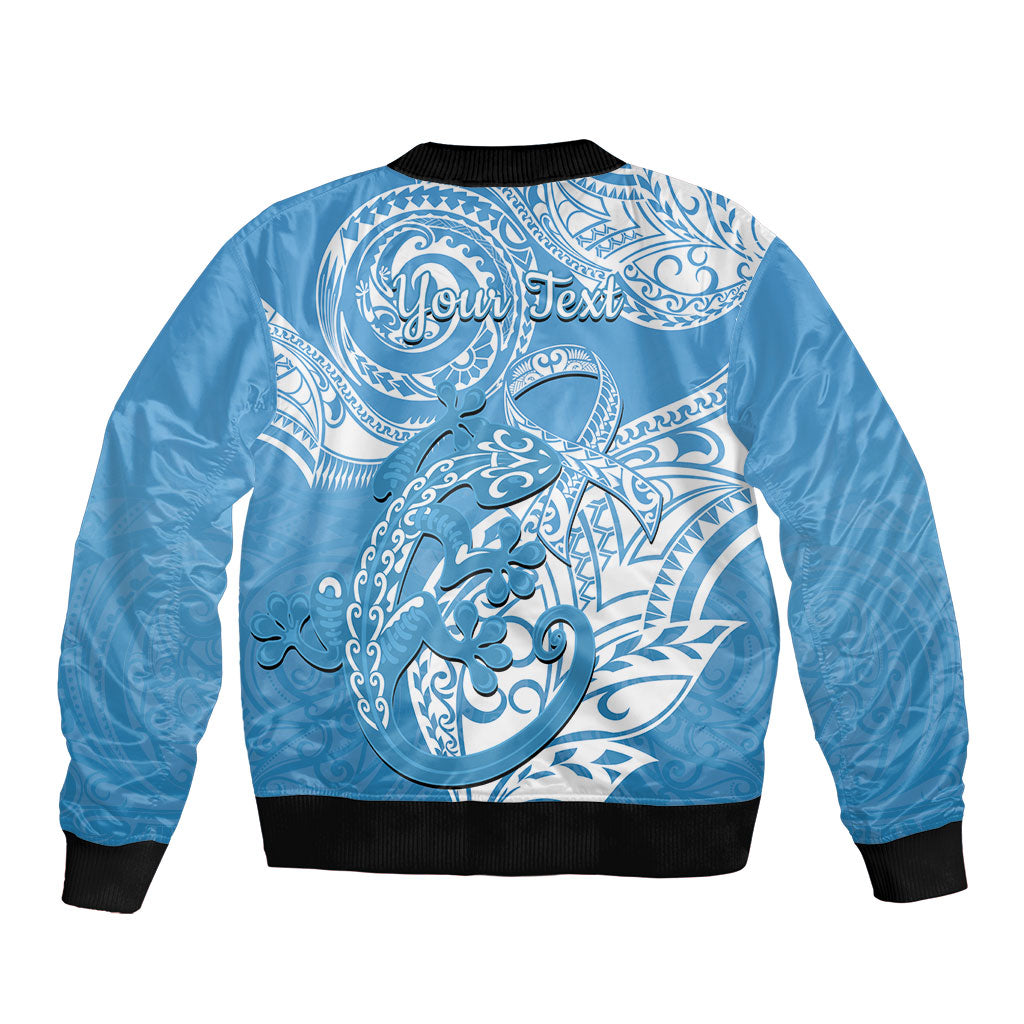 Personalised New Zealand Autism Support Sleeve Zip Bomber Jacket NZ Fern With Maori Koru Lizard